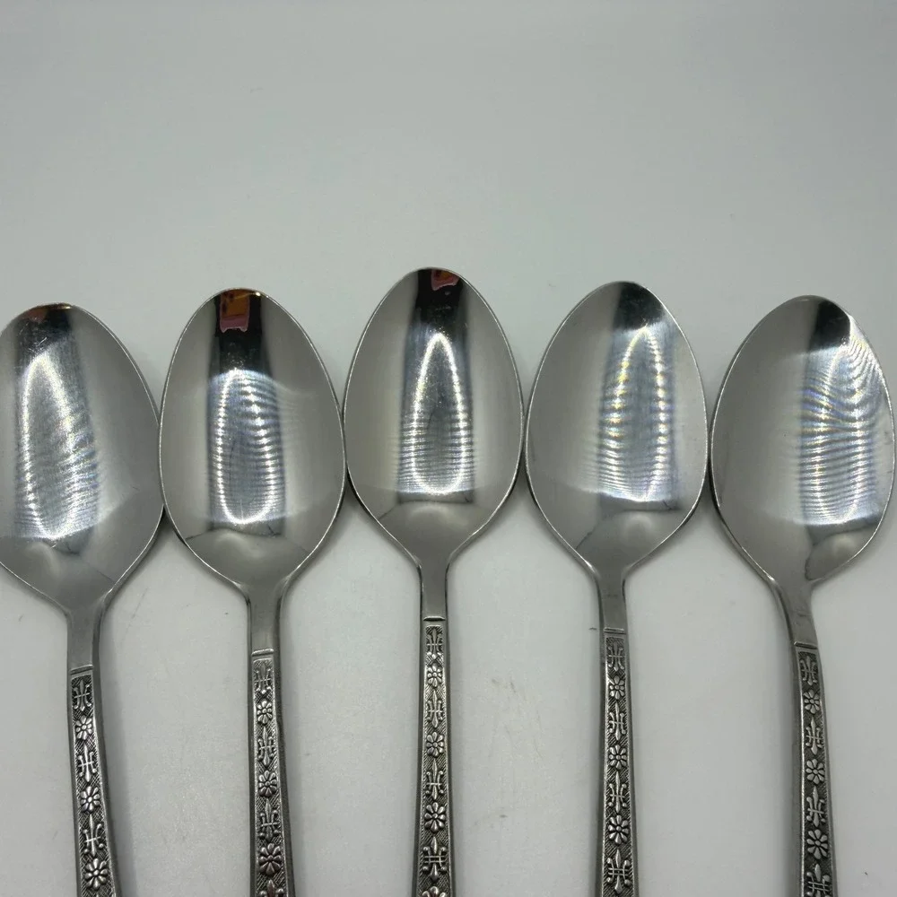 Interpur Stainless Steel Spoons INR2 Fleur De Lis Floral Korea Set of 5 6
